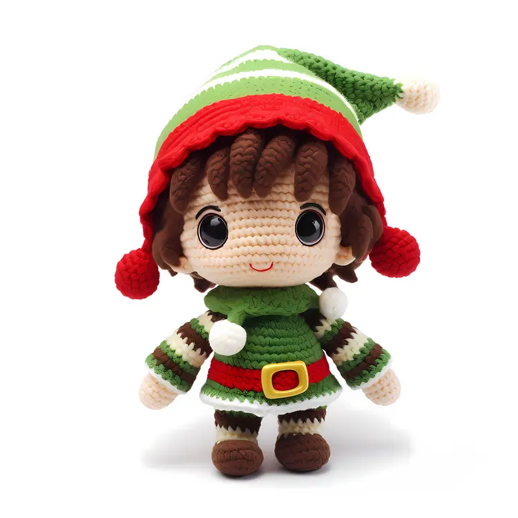 Adorable Crochet Elf Doll with Red and Green Hat