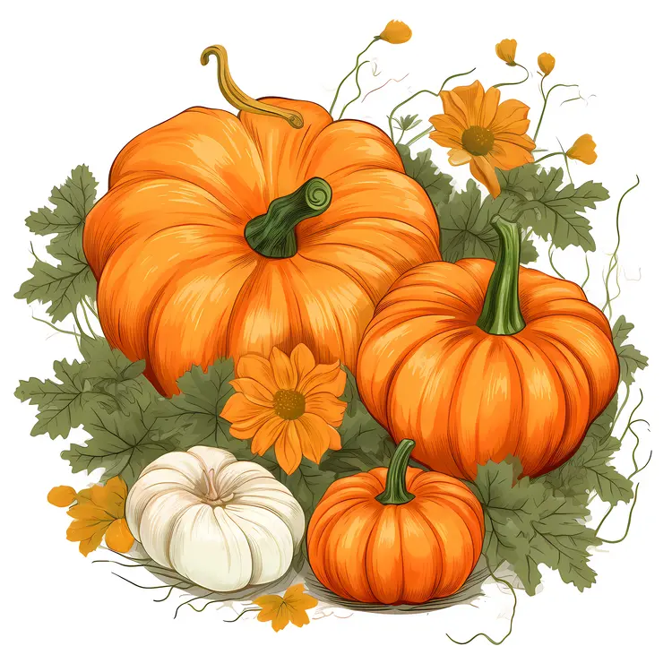 Colorful Pumpkins and Flowers for Autumn