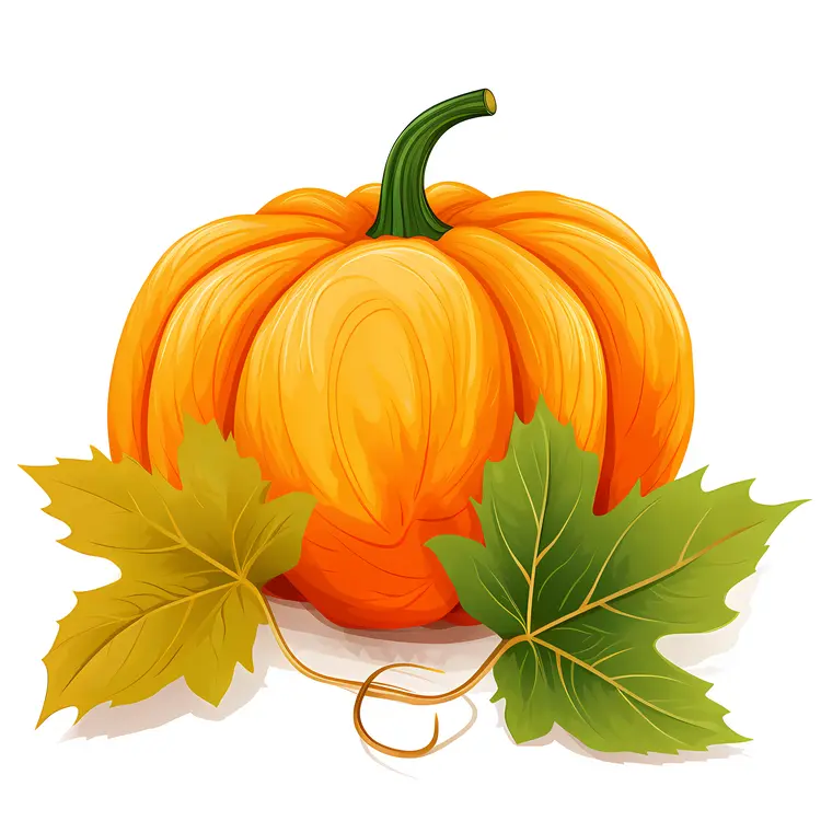 Orange Pumpkin with Autumn Leaves