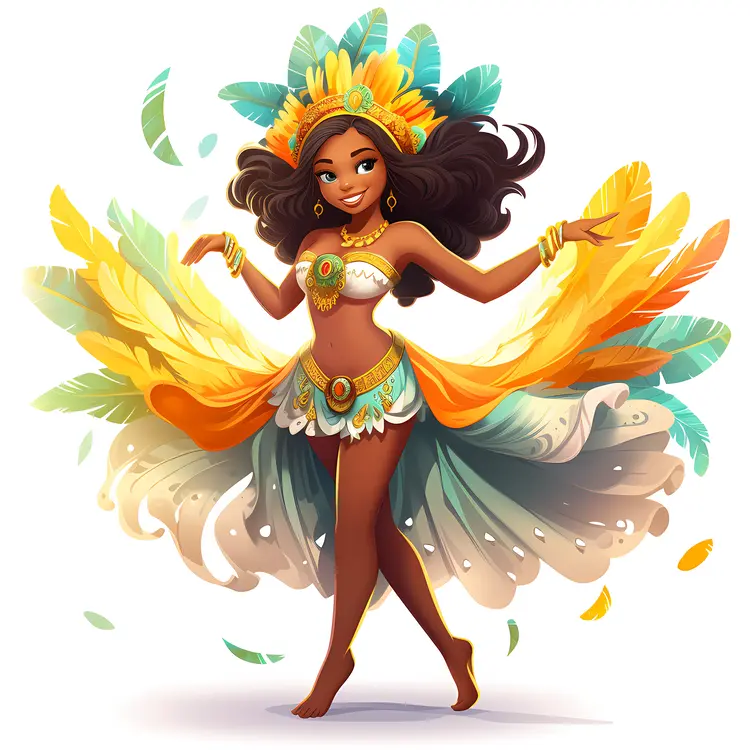Carnival Dancer in Colorful Feathered Dress