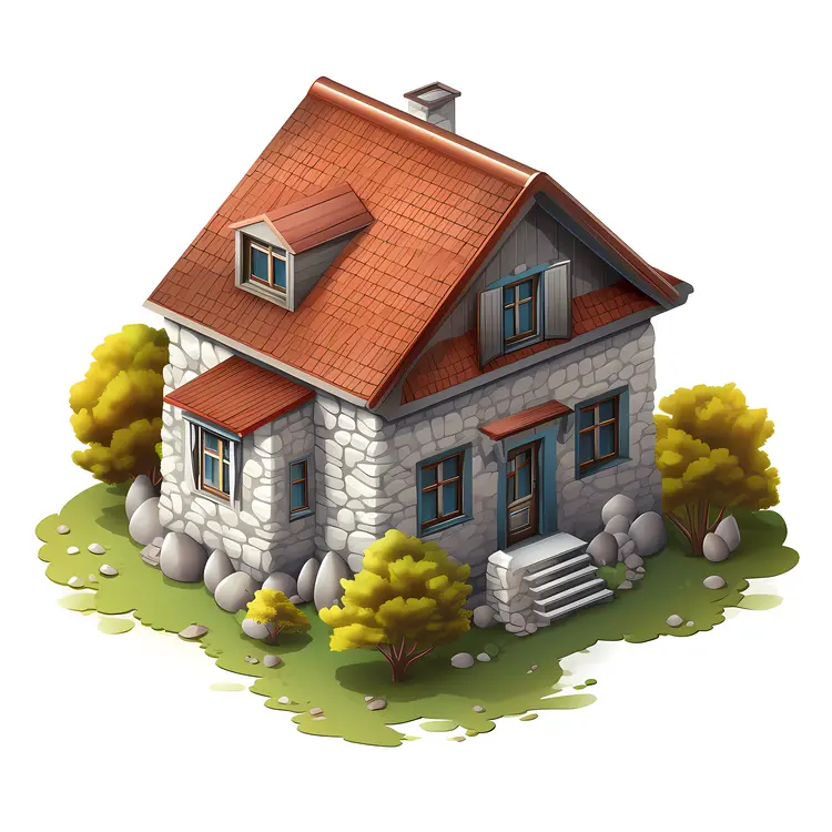 Small stone house with red roof