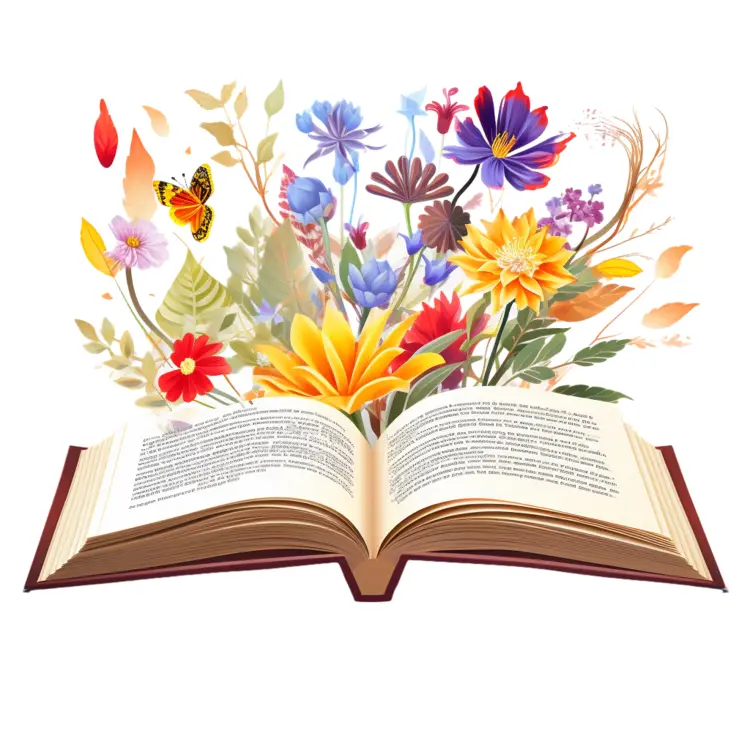 Open Book with Colorful Flowers and Butterfly