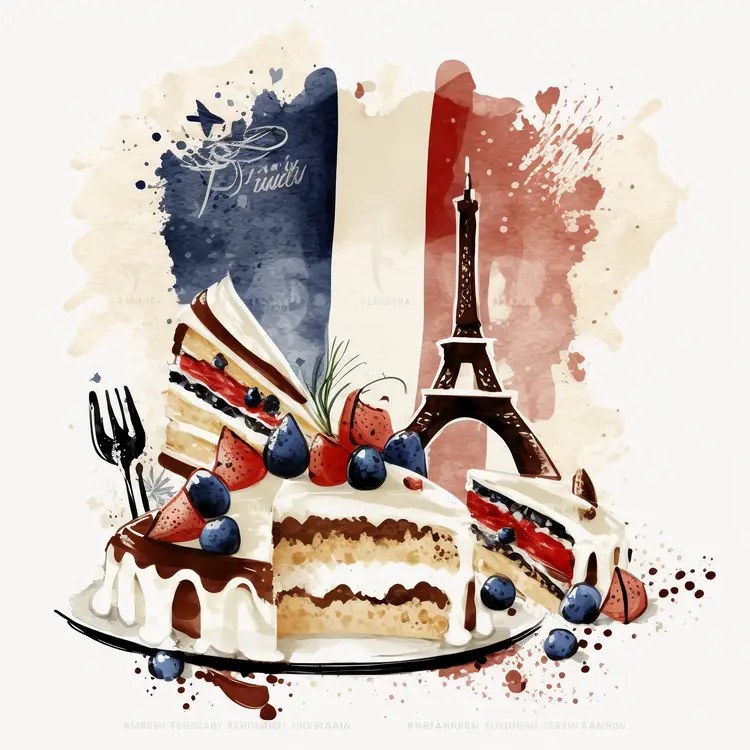 French-Themed Cake with Eiffel Tower and French Flag