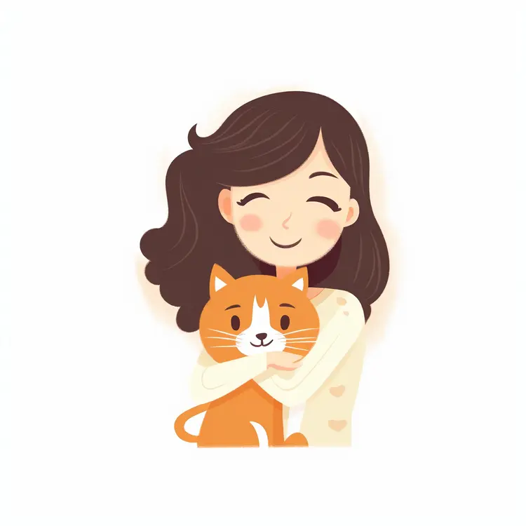 Happy Girl Hugging Her Cat Illustration