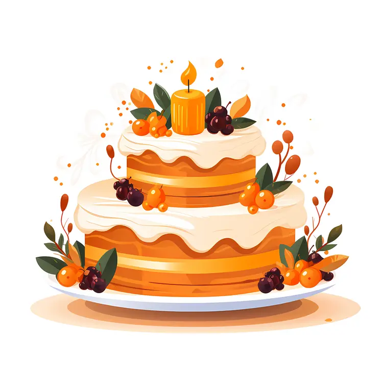 Two-Tier Cake with Autumn Decorations