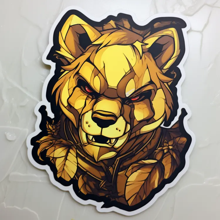 Fierce Yellow Bear Sticker Illustration