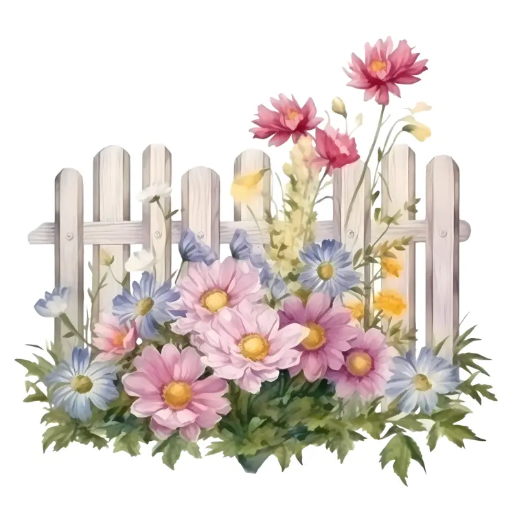 Wooden Fence with Colorful Flowers