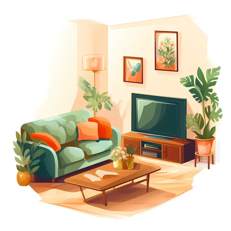 Cozy Living Room with Sofa and Plants
