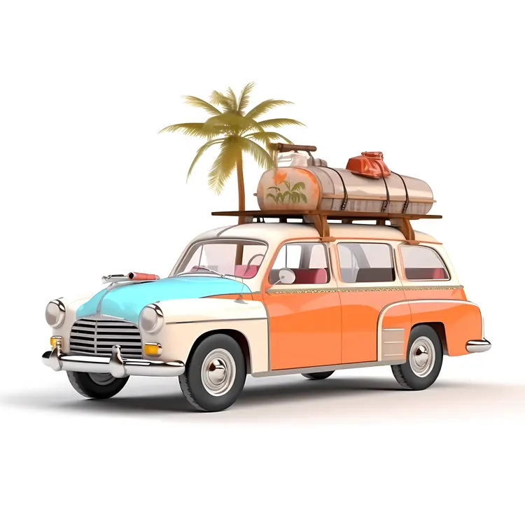 Vintage Car with Luggage for Summer Vacation