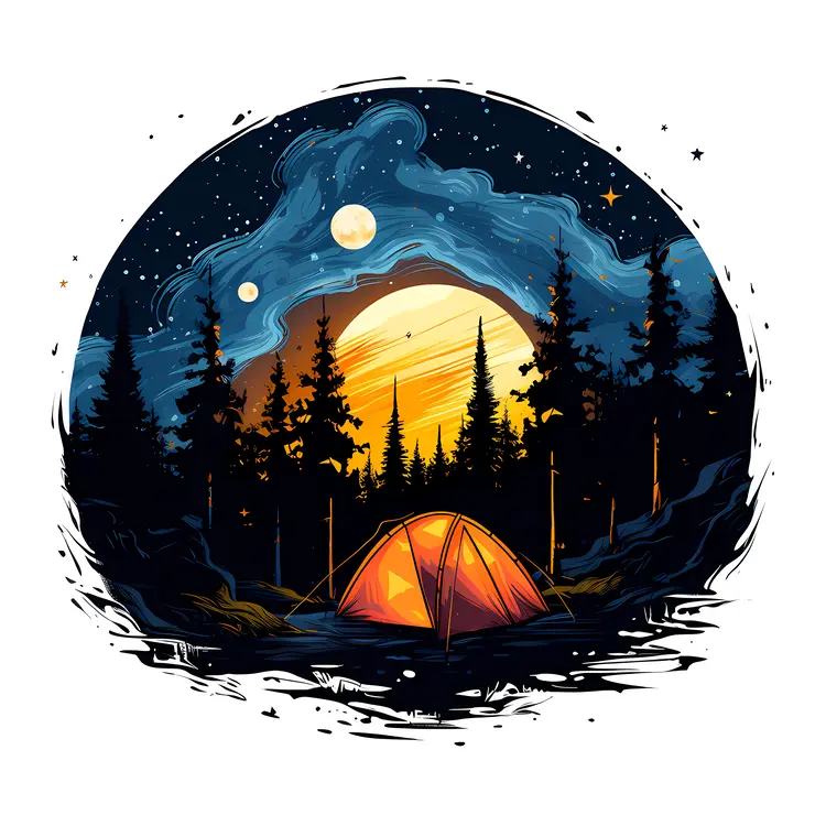 Beautiful Tent Under Starry Night in Forest