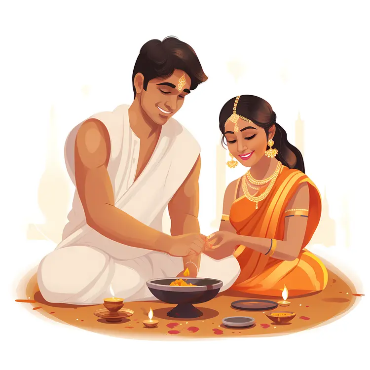 Traditional Indian Couple Celebrating Diwali