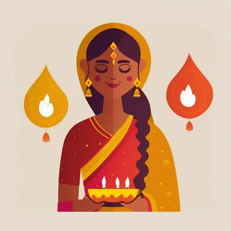 Woman Holding Diya for Diwali Celebration
