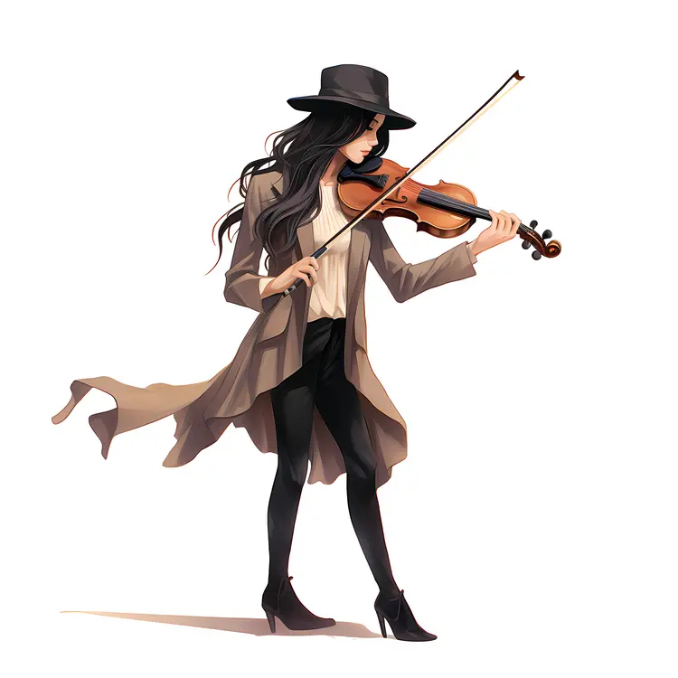 Woman Playing Violin in Stylish Outfit