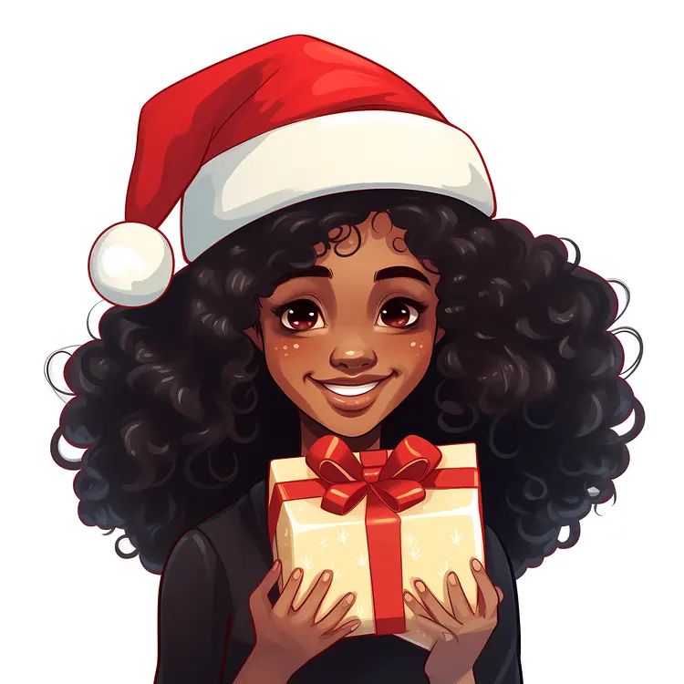 Santa Hat Girl with Gift