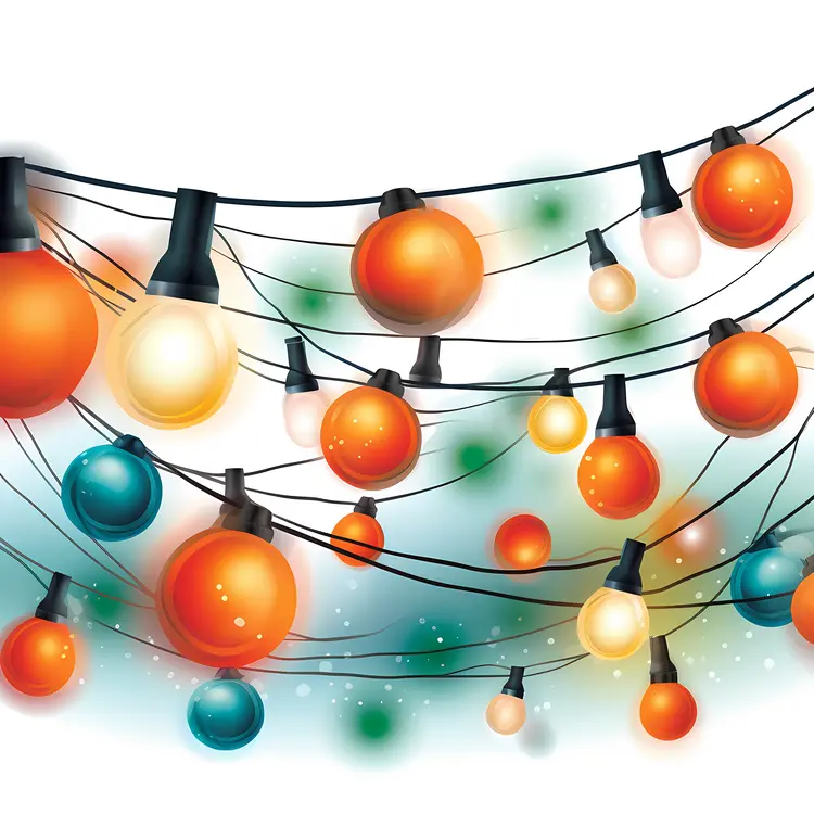 String Lights with Orange and Blue Bulbs