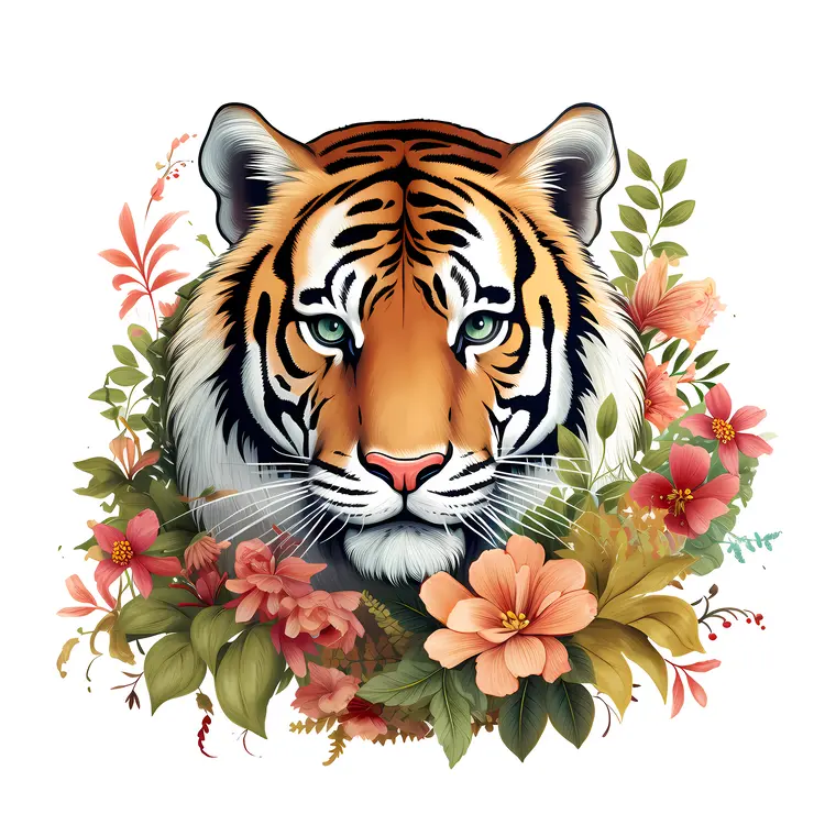 Tiger with Floral Background