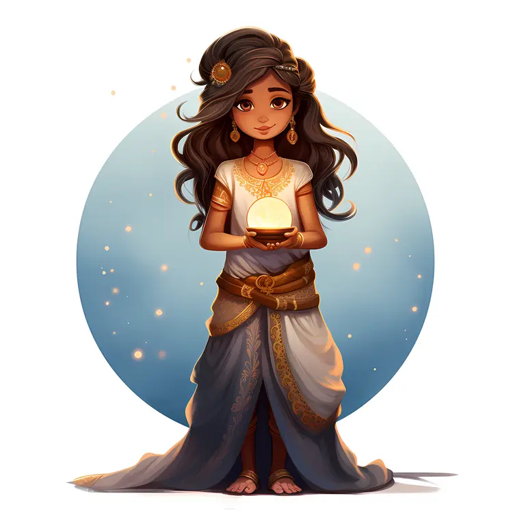 Girl Holding Lantern with Sparkles