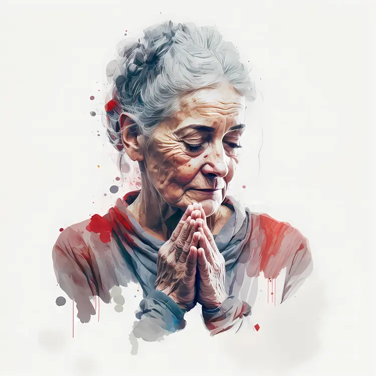 Serene Elderly Woman Praying in Watercolor