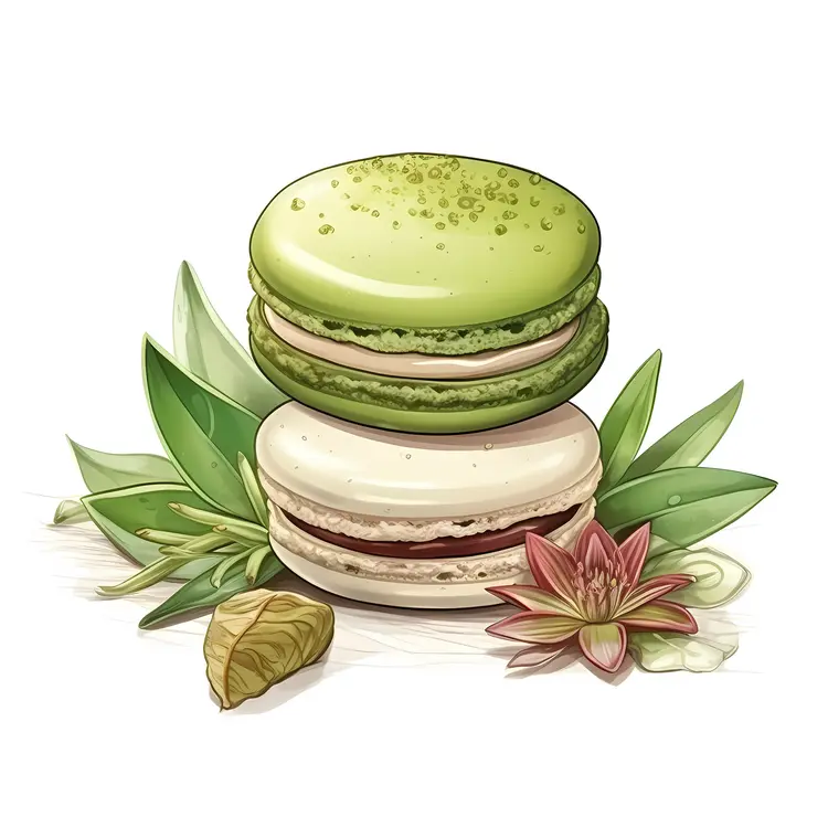 Green and White Macarons with Floral Decoration