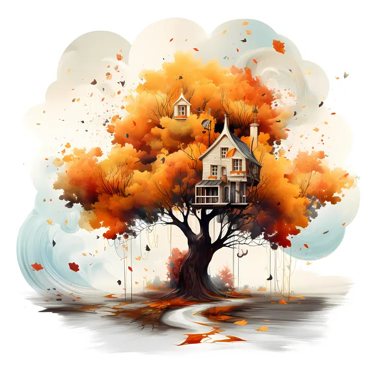 Treehouse in autumn