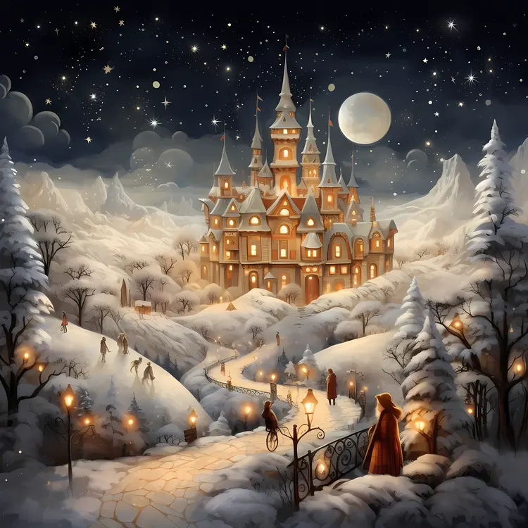 Snowy Castle at Night