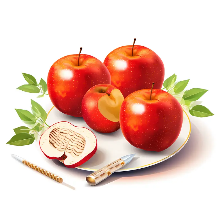 Fresh Red Apples on a Plate with Knife