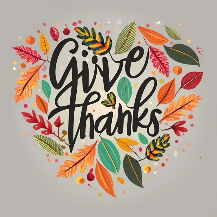 Give Thanks Autumn Leaves Illustration