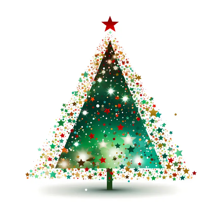 Green Starry Christmas Tree with Red Star Topper