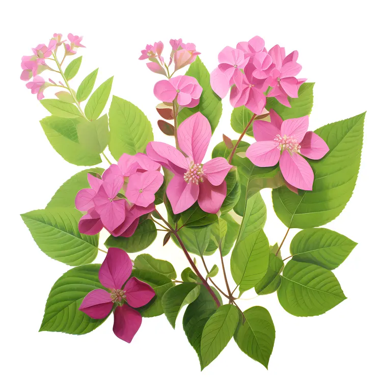Beautiful Pink Flowers with Green Leaves