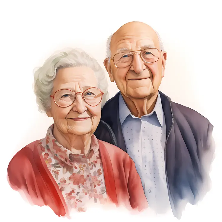Watercolor Elderly Couple Portrait