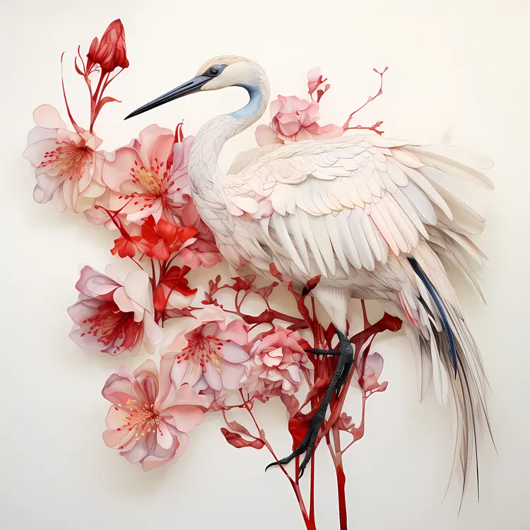 Elegant White Bird with Pink Flowers