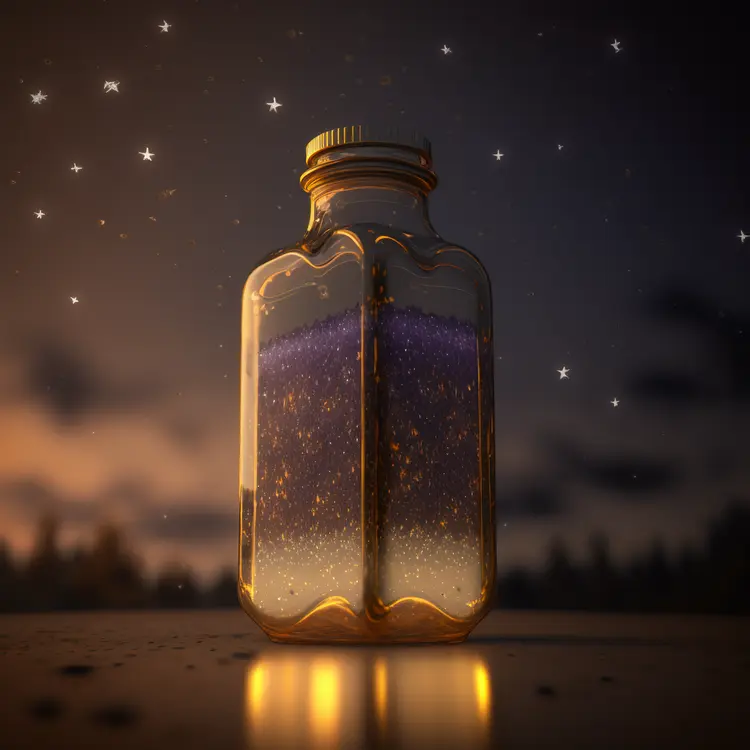 Glowing Glass Bottle Under Starry Night