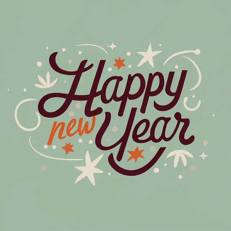 Elegant Happy New Year Text with Stars and Swirls
