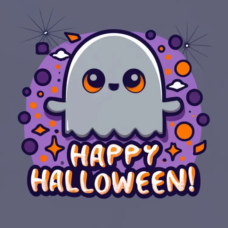 Adorable Ghost with Happy Halloween Message