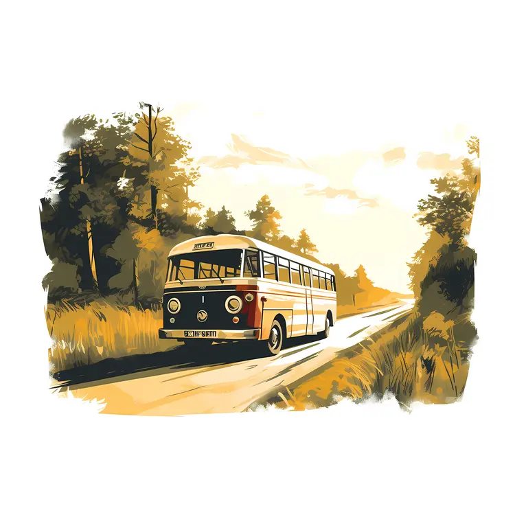 Retro Bus on a Scenic Road