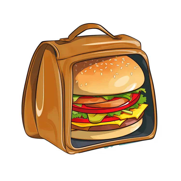 Brown Lunch Bag with Burger