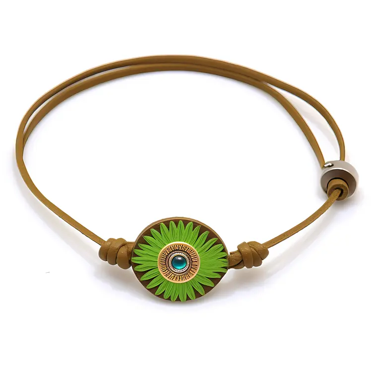 Stylish Brown Bracelet with Green Decorative Element