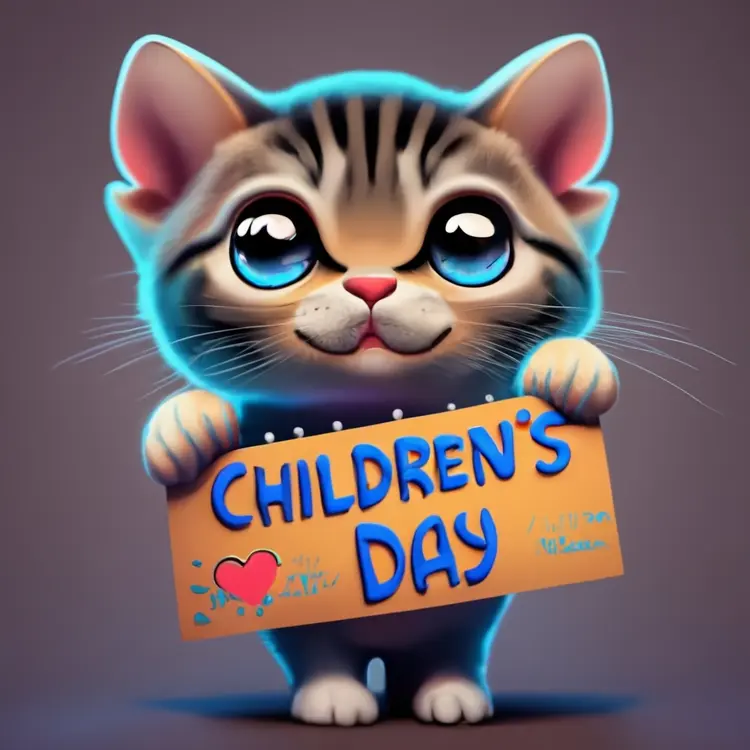 Cute Cat Holding Children's Day Sign