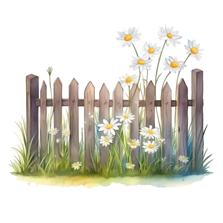 Wooden Fence with Daisies