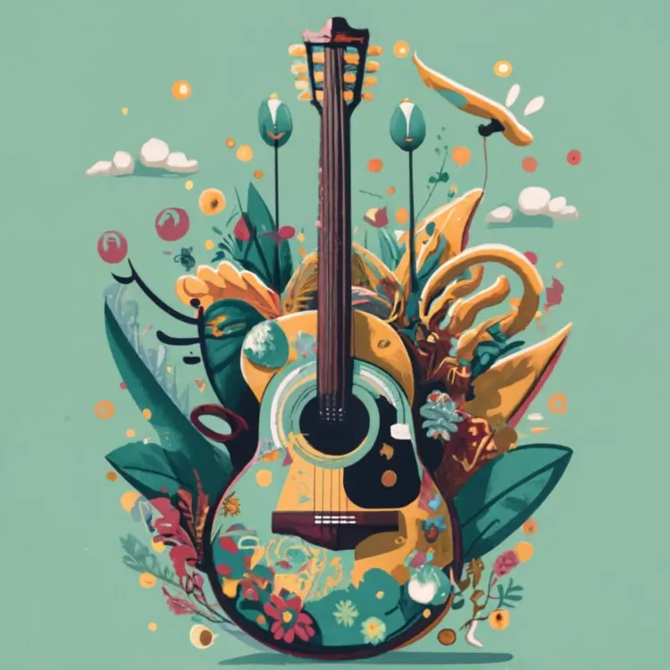 Decorative Guitar with Floral Design
