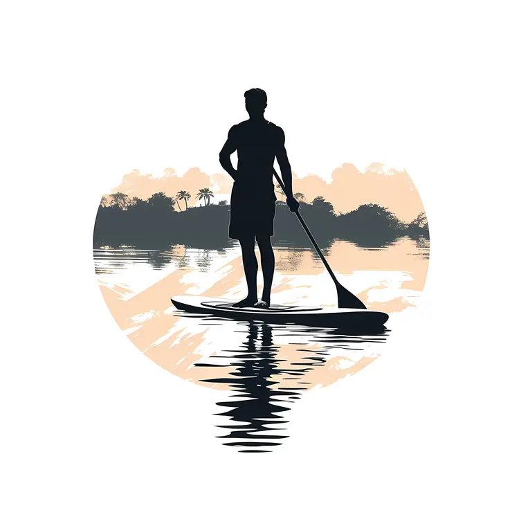 Silhouette of a Paddleboarder on a Lake