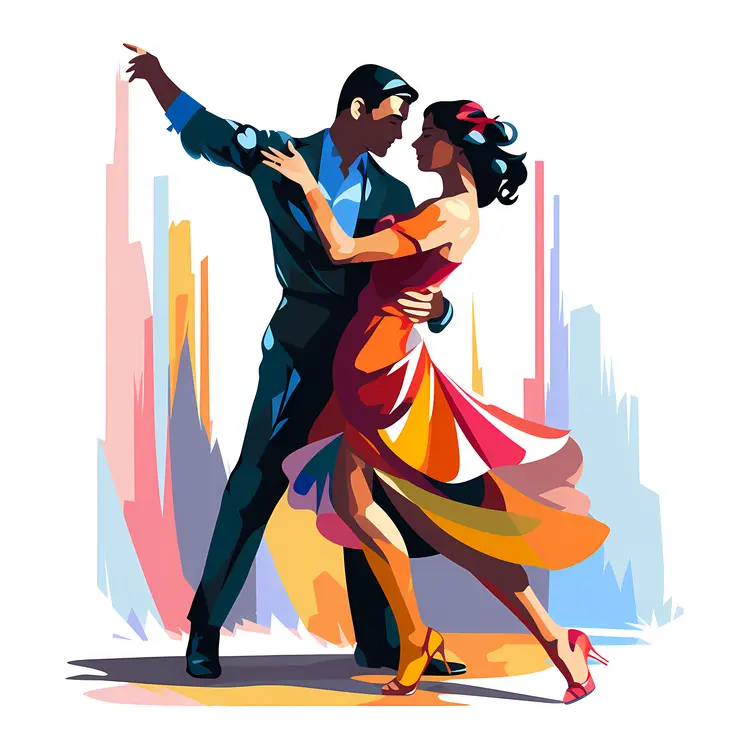 Elegant Dancing Couple in Colorful Attire