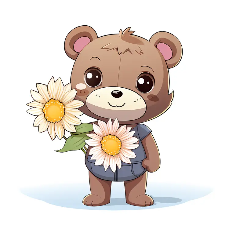 Cute Bear Holding Flowers Illustration