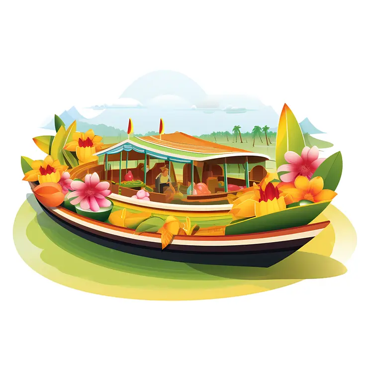 Tropical Boat with Colorful Flowers