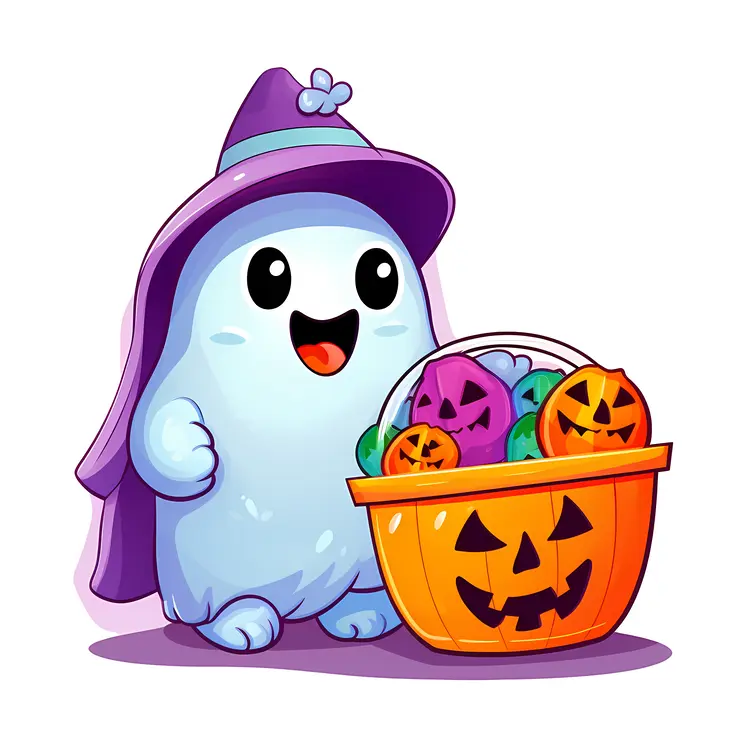Cute Ghost with Candy Basket for Halloween