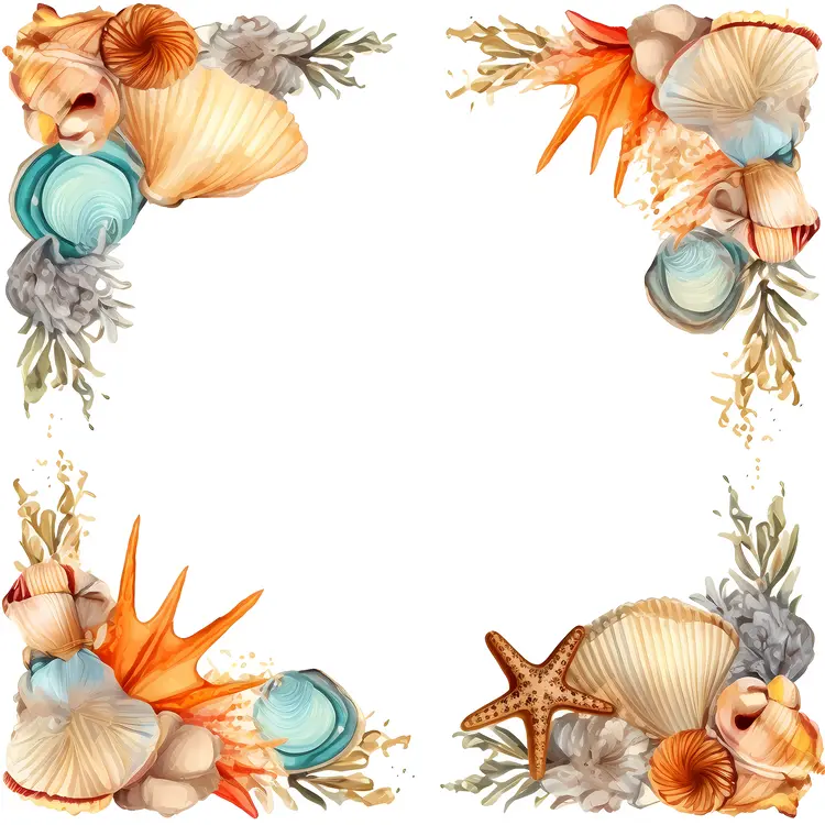 Seashell and Starfish Frame with Coral