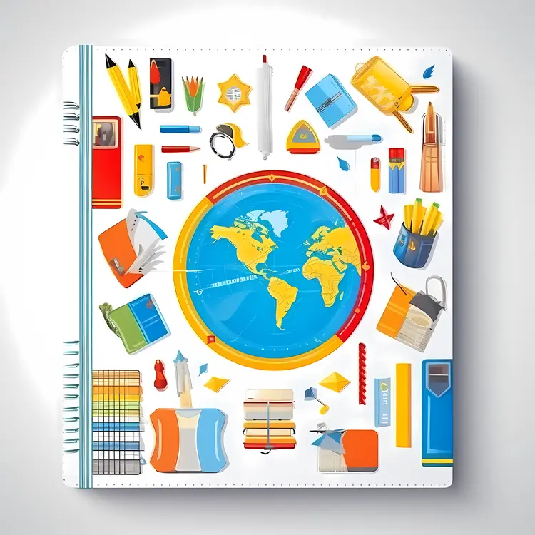 Colorful Notebook with School Supplies