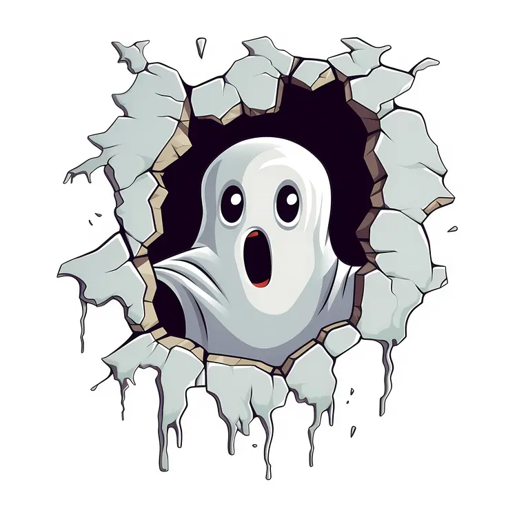 Spooky Ghost Breaking Through Wall Illustration