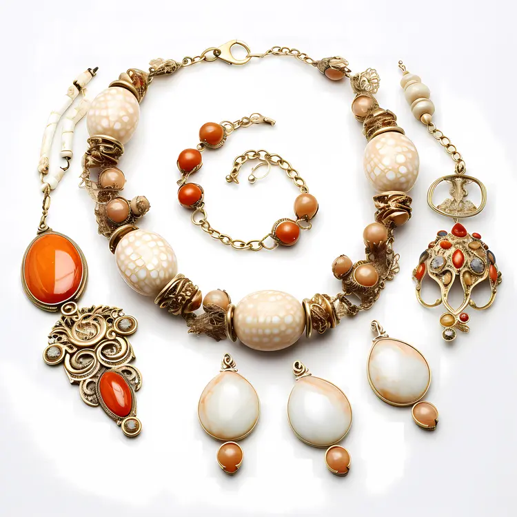 Elegant Beige and Orange Jewelry Set