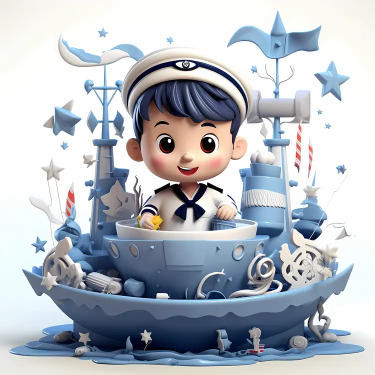 Cute Sailor Boy in a Boat